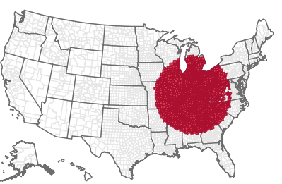 Louisville Radius Map 400 miles from statsamerica